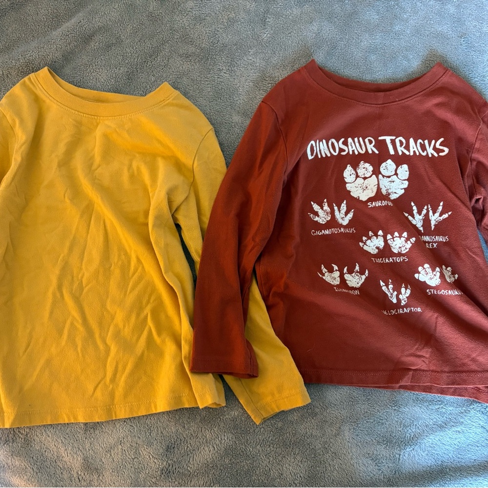 Kids Dinosaur Tracks Long Sleeve Shirts - Yellow & Brown